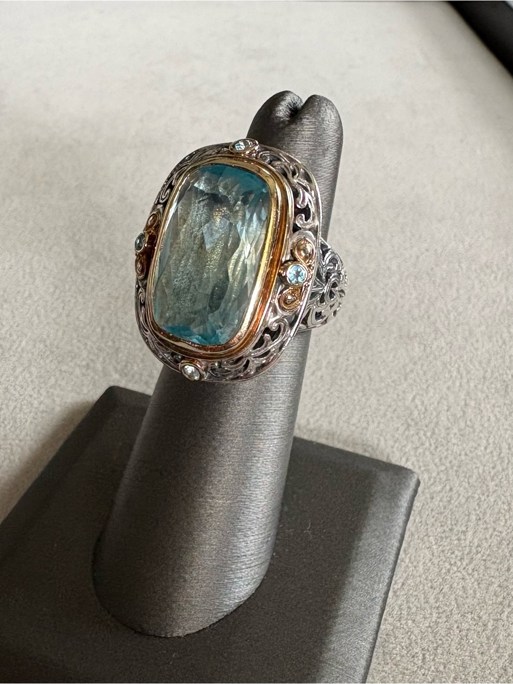 Konstantino Blue Topaz Sterling Silver 18K Gold Cocktail Ring - - Picture 4 of 12